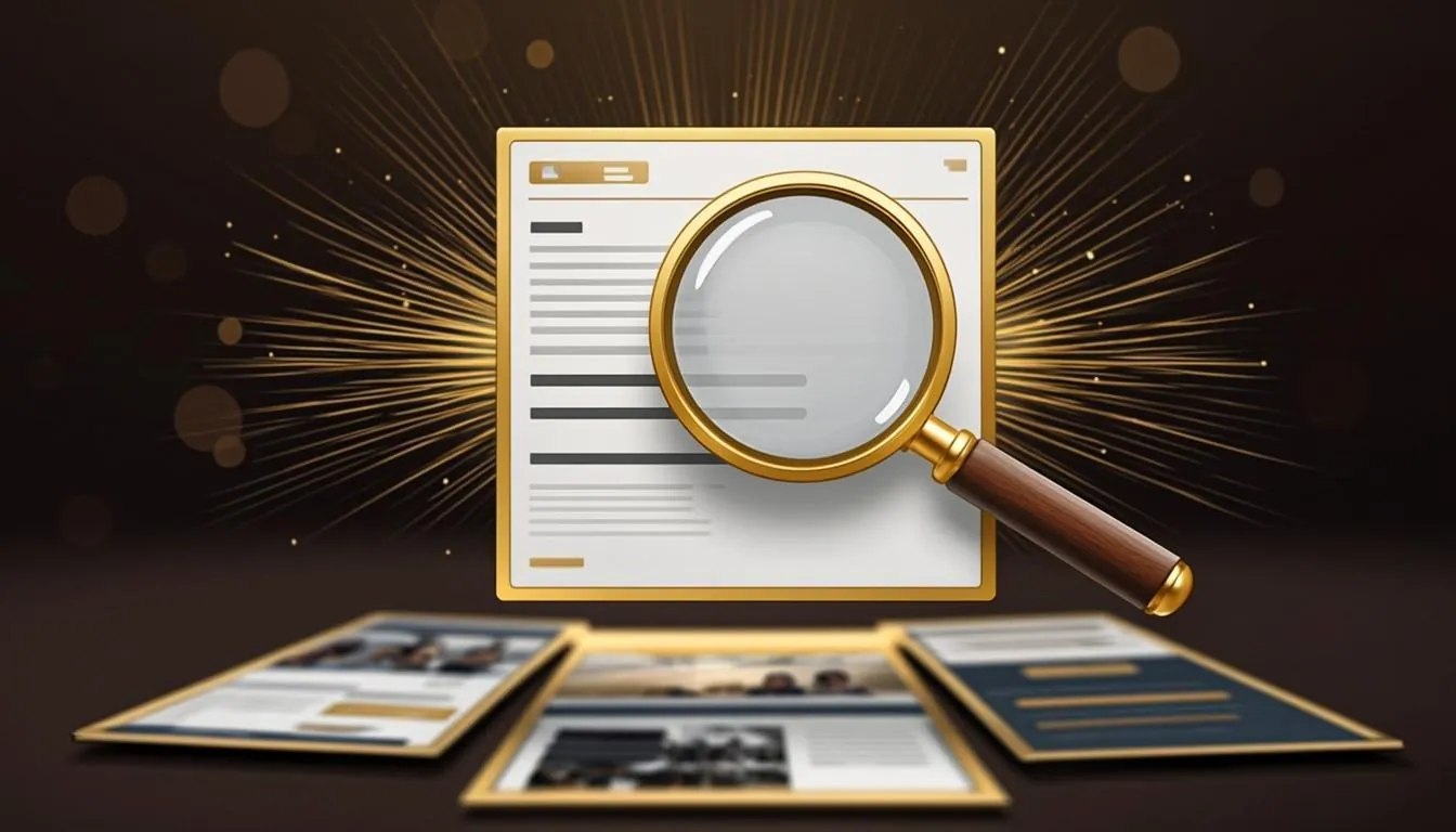 Золотая лупа над карточкой одностраничного сайта на первой позиции выдачи: SEO для лендинга